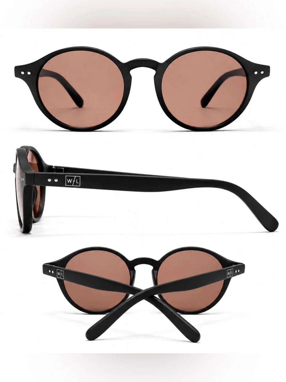 W/L Round Black Sunglasses with Rose Tinted Lenses